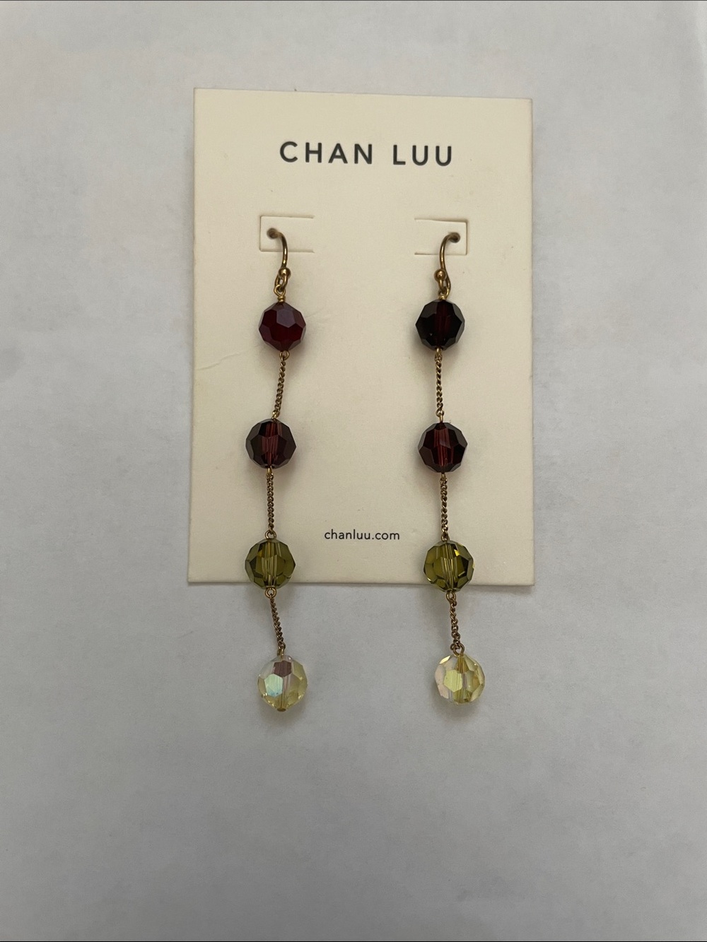 CHAN LUU Red, Olive & Iridescent Faceted Drop Earrings